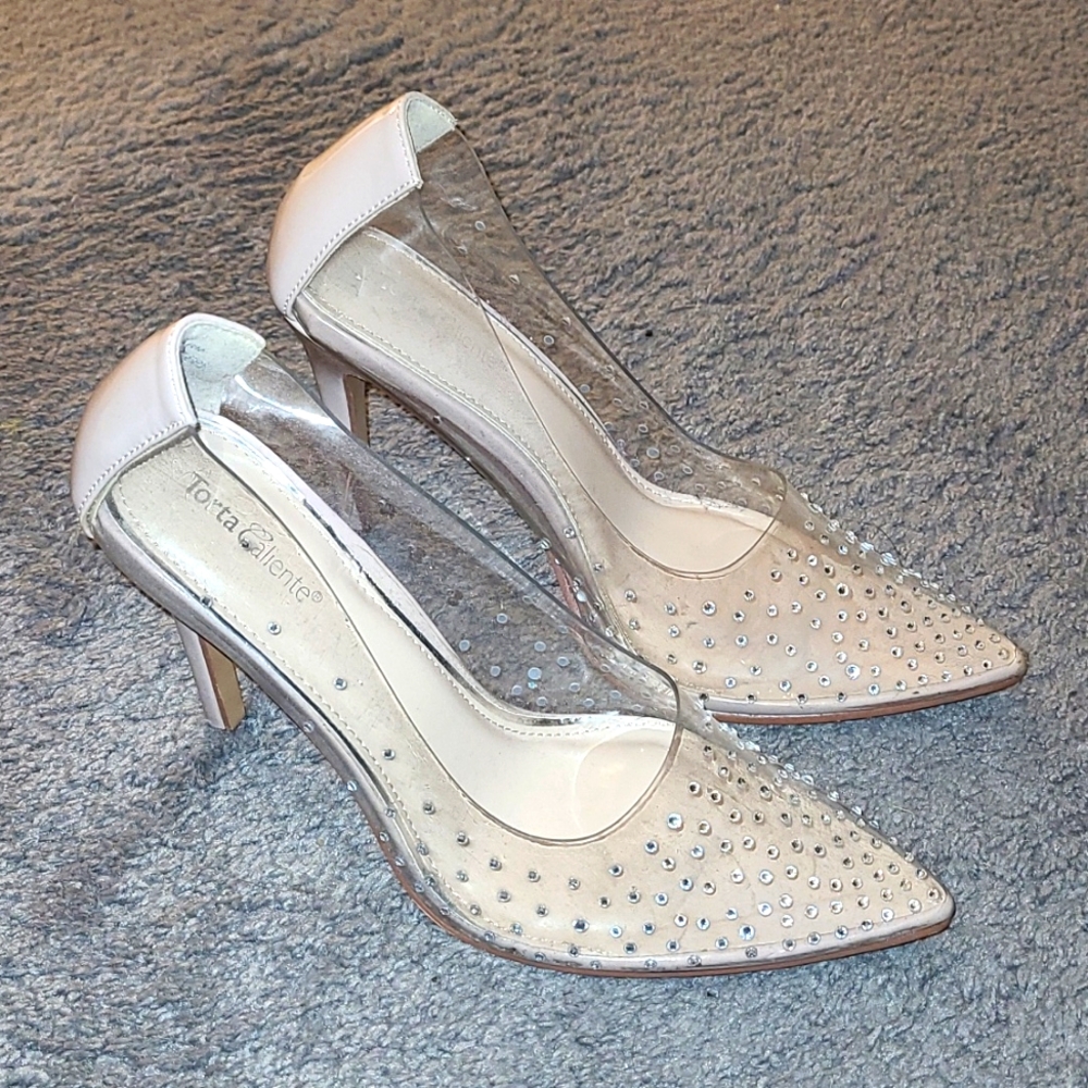 Clear/Nude Rhinestoned Heels.